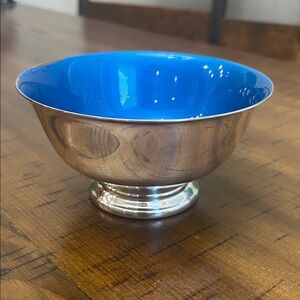 Reed and Barton Stylish Silver and Blue Serveware Bowl.